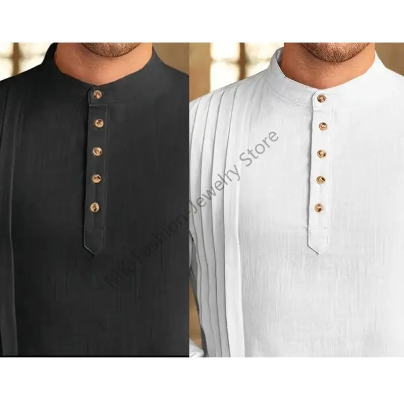 Q6PF Fashion Long Sleeve Men Thobe Ethnic Shirt Ramadans Gown Moroccan Robe