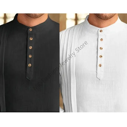 Q6PF Fashion Long Sleeve Men Thobe Ethnic Shirt Ramadans Gown Moroccan Robe