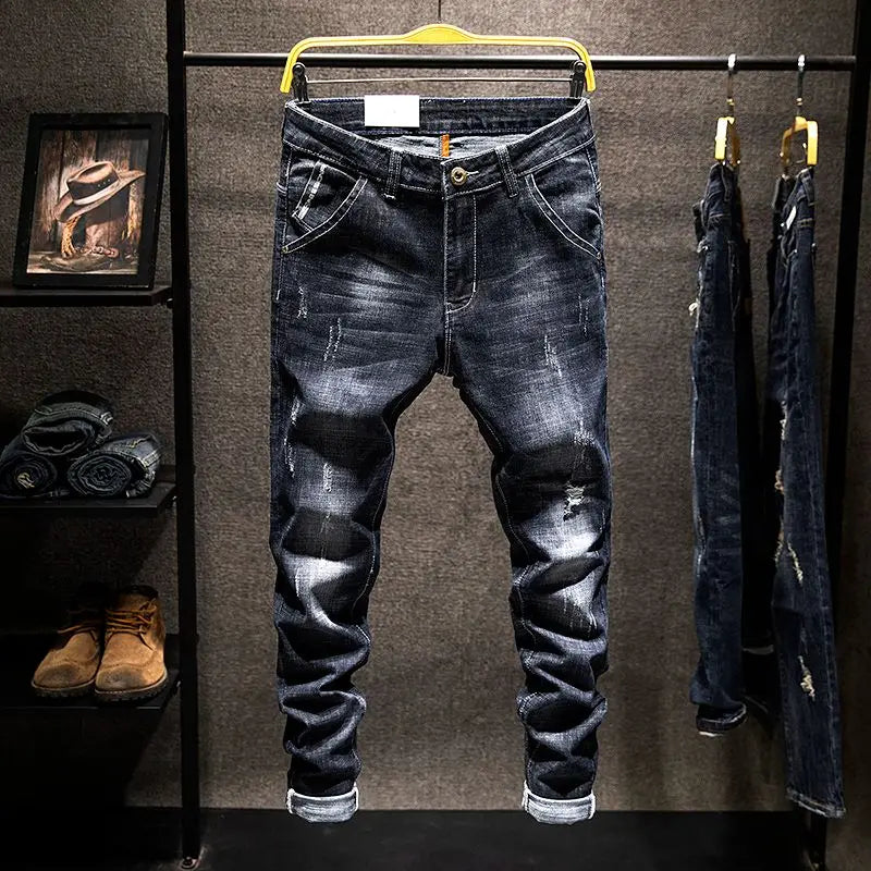 Jean Slim Déchiré Usé Tsingyi – Style Casual, Effet Moustache &amp; Confort Stretch