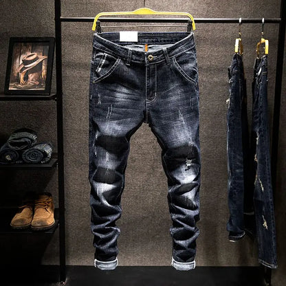 Jean Slim Déchiré Usé Tsingyi – Style Casual, Effet Moustache &amp; Confort Stretch