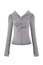 slim fit shoulder floral print bright line design slim fit hooded zipper short jacket pants for women