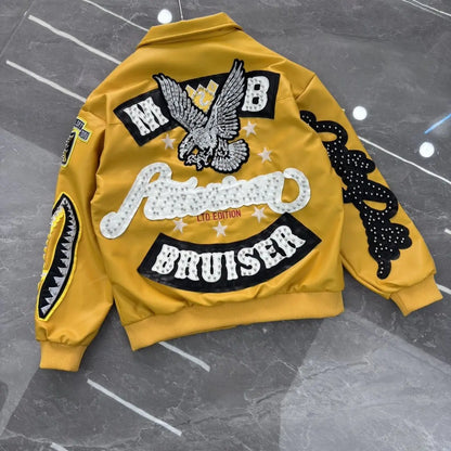 Heavy Industry Embroidery American Retro Motorcycle Coat Men's and Women's Stand Collar Flight Jacket Leather Jacket New Coat