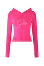 slim fit shoulder floral print bright line design slim fit hooded zipper short jacket pants for women