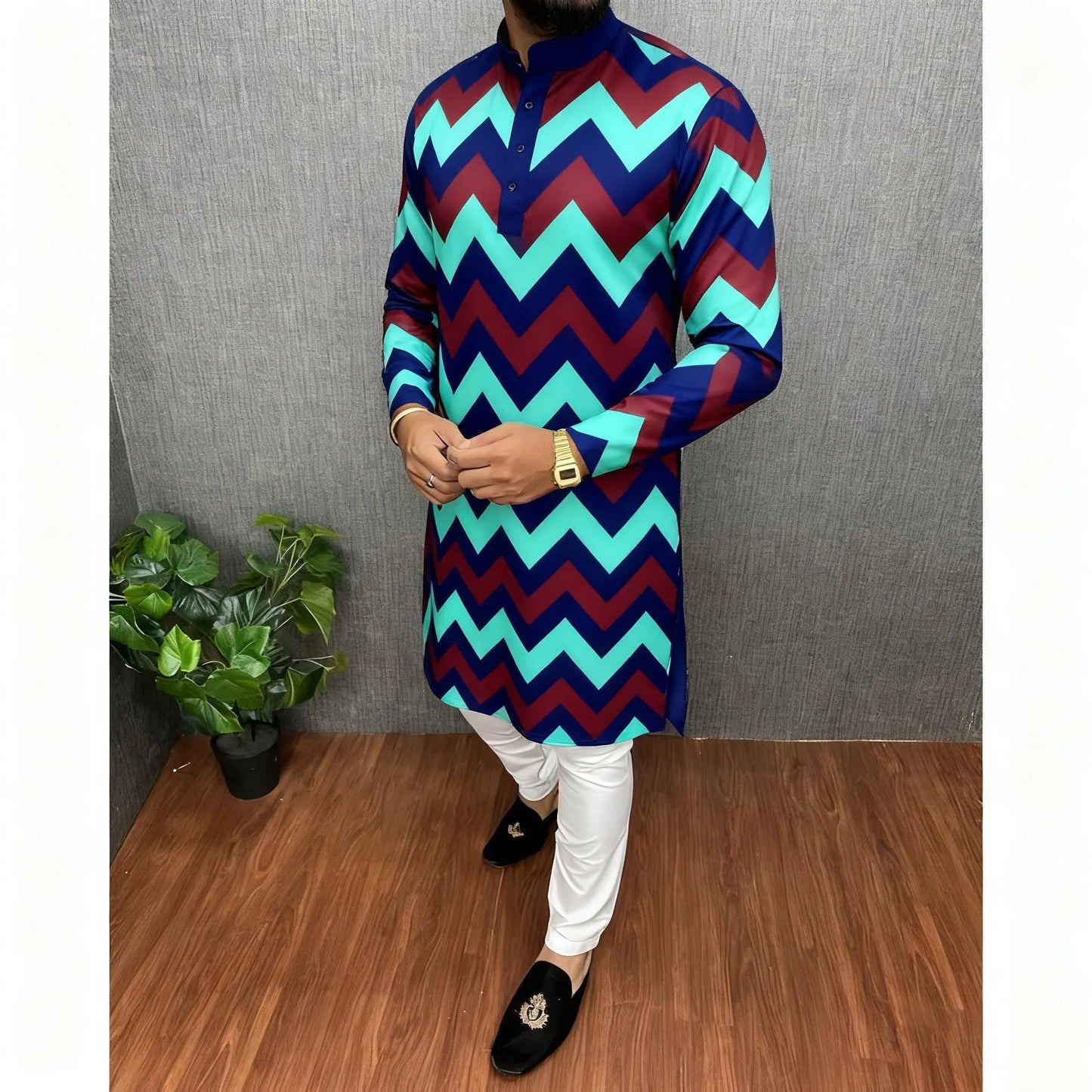 2026 Men's Clothing Ethnic Print Plus Size Tops Wedding Wear Classic Morocco Kaftan Herren Muslim Tenue Arabe Homme﻿