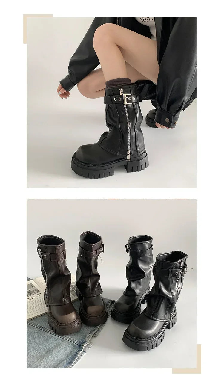 Bottes de Neige à Talons "Sexy Chain" LEDP – Chaleur, Hauteur &amp; Style Rebelle