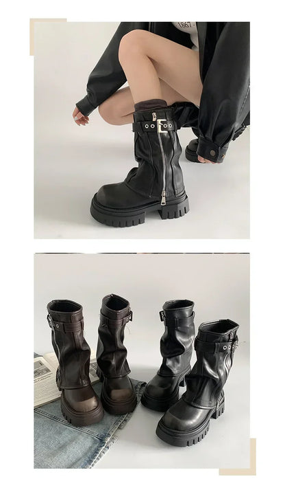 Bottes de Neige à Talons "Sexy Chain" LEDP – Chaleur, Hauteur &amp; Style Rebelle