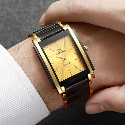 Fashion Rectangle Men Business Watches Luxury Stainless Steel Strap Quartz Wristwatch For Mens Clock Reloj Hombre（Without Box）
