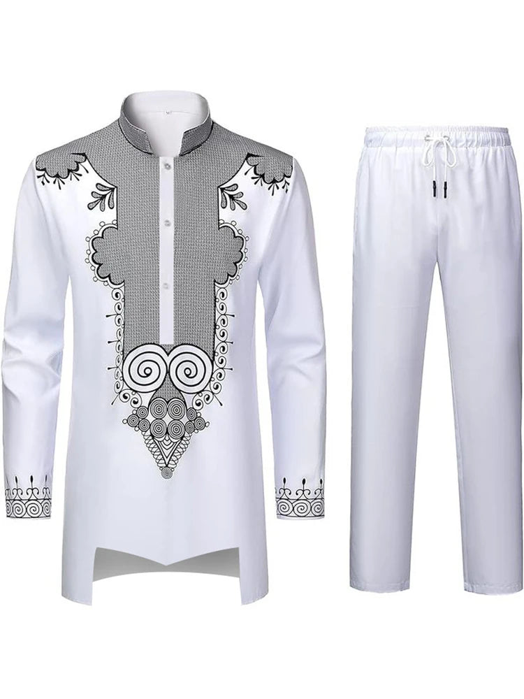 Muslim Robe Black White Yellow Navy Blue Long-Sleeved Trousers The Traditional Dress of Arab Men 3D Pattern Printing