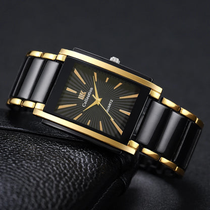 Fashion Rectangle Men Business Watches Luxury Stainless Steel Strap Quartz Wristwatch For Mens Clock Reloj Hombre（Without Box）