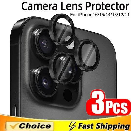 3Pcs Metal Lens Protector Glass for IPhone 16 13 12 11 14 15 Pro Max Mini Back Camera Lens Protection for IPhone 14 15 16 Plus