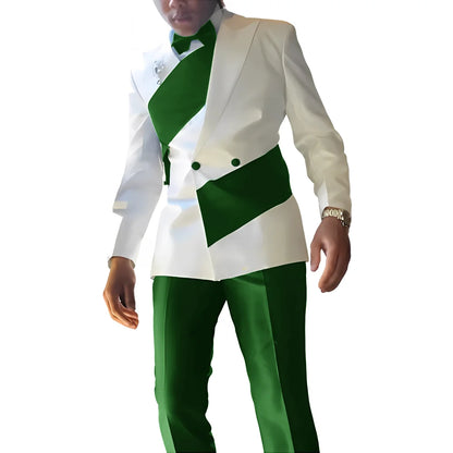 Elegant Men's Suit 2-piece Wedding Tuxedo Groom Slim Fit Suit Colorblock Jacket Pants XS-5XL For Men Blazer