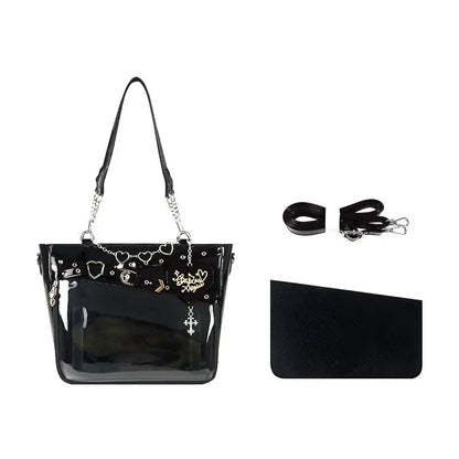 Y2k Aesthetic Underarm Ita Bag Streetwear Girl Transparent Shoulder Bag Heart Shape Chic Chain Handbag DIY Display Crossbody Bag