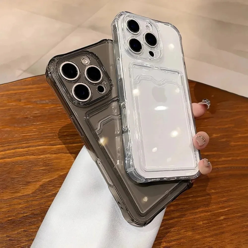 Wallet Card Holder Clear Soft Case For iPhone 16 11 13 12 14 15 17 Pro Max Plus Transparent Card Slots Shockproof Bumper Cover