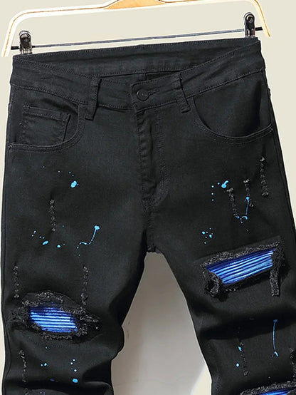 Jean Slim Straight Patchwork LVCCCI'S – Style Chic, Haute Élasticité &amp; Denim Épais