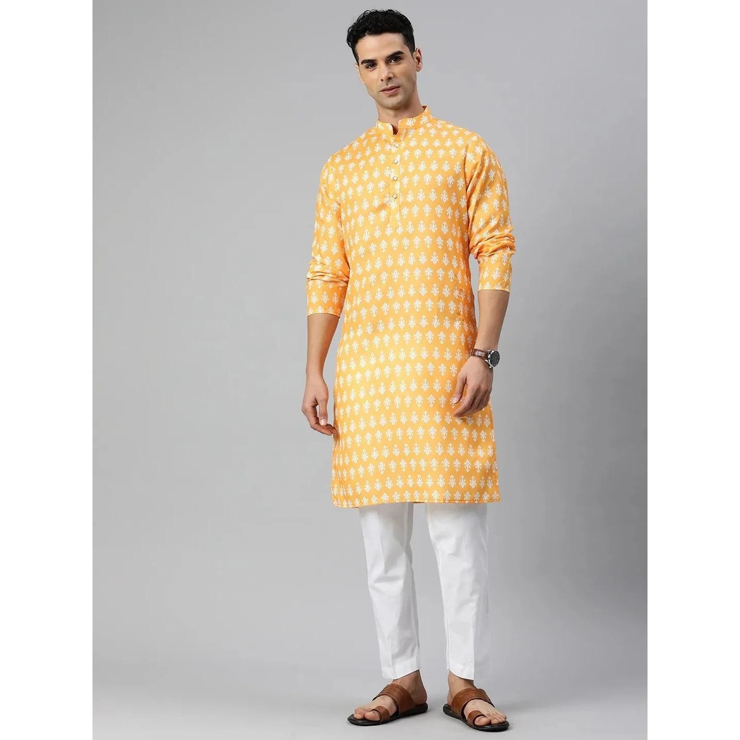 Vardha Regular Fit Kurta Mandarin Collar Long Suitable All Occasions Such Wedding Hari Raya Aidilfitri Prayer Wear Man