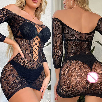Fishnet Short Dress Sexy Lingerie For Women Wrap Hip Skirt Babydoll Sleepwear Fishnet Short Net Skirt Sexiest Slim Mini Dress