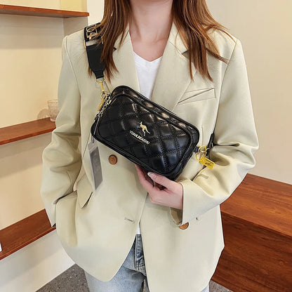 Argyle Pattern Simple Shoulder Bag, Multiple Pockets Crossbody Bags, Zipper Closure Women Leather Bag, Designer Bag, Purses