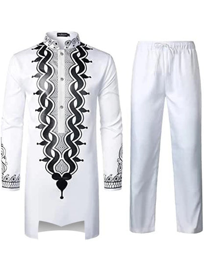 Muslim Robe Black White Yellow Navy Blue Long-Sleeved Trousers The Traditional Dress of Arab Men 3D Pattern Printing