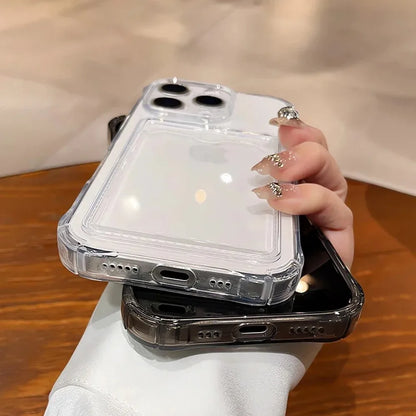 Wallet Card Holder Clear Soft Case For iPhone 16 11 13 12 14 15 17 Pro Max Plus Transparent Card Slots Shockproof Bumper Cover