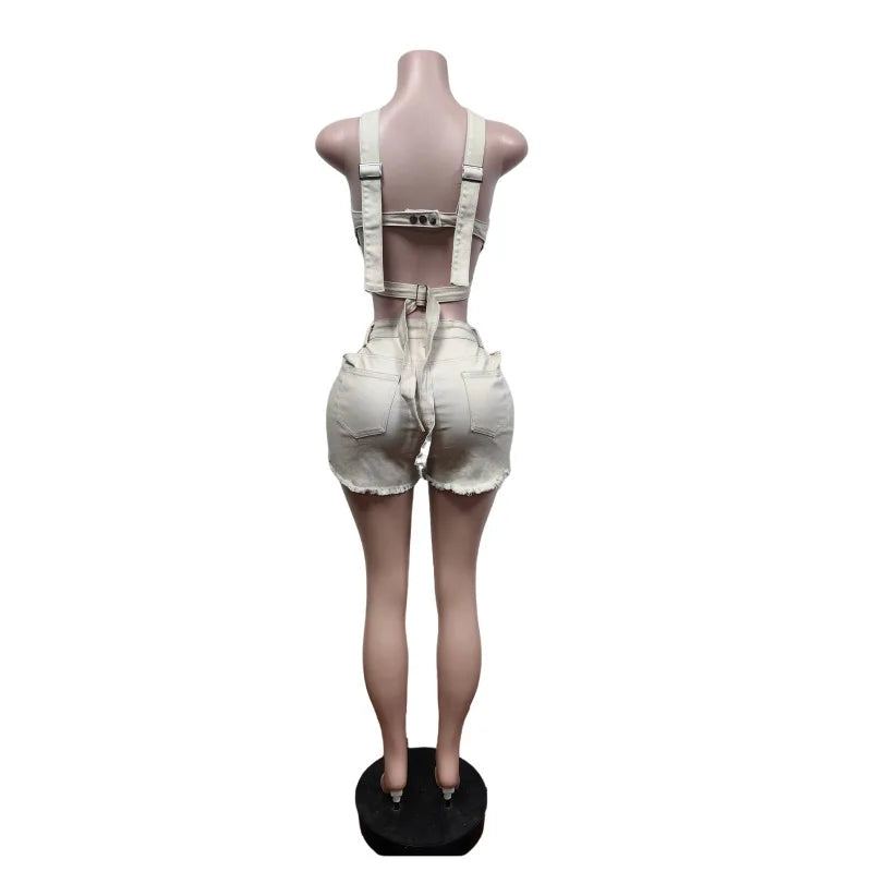 Ensemble 2 pièces Denim – Top Halter & Short Mini – Style Sexy & Club