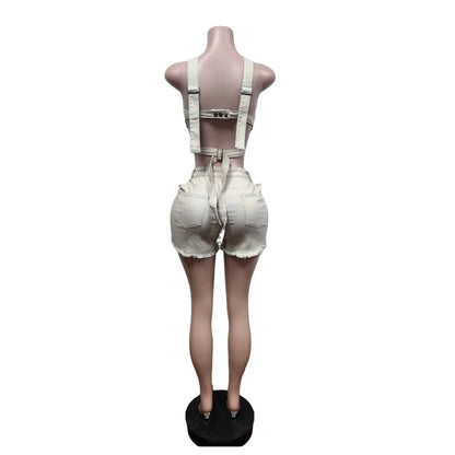 Ensemble 2 pièces Denim – Top Halter & Short Mini – Style Sexy & Club