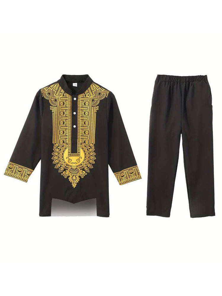 Muslim Robe Black White Yellow Navy Blue Long-Sleeved Trousers The Traditional Dress of Arab Men 3D Pattern Printing