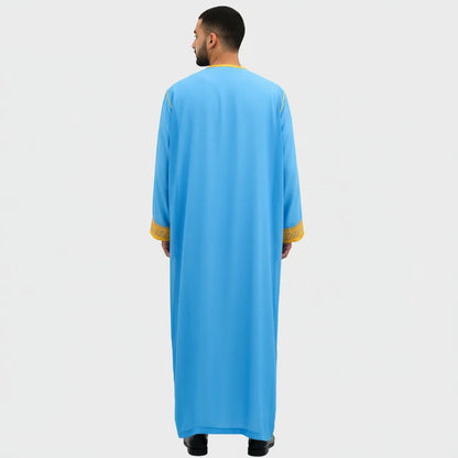 luxury Gold Embroidered Arab Traditional Long Robe Thobe Men's Formal Dress Middle East Ethnic Style Polyester Fiber