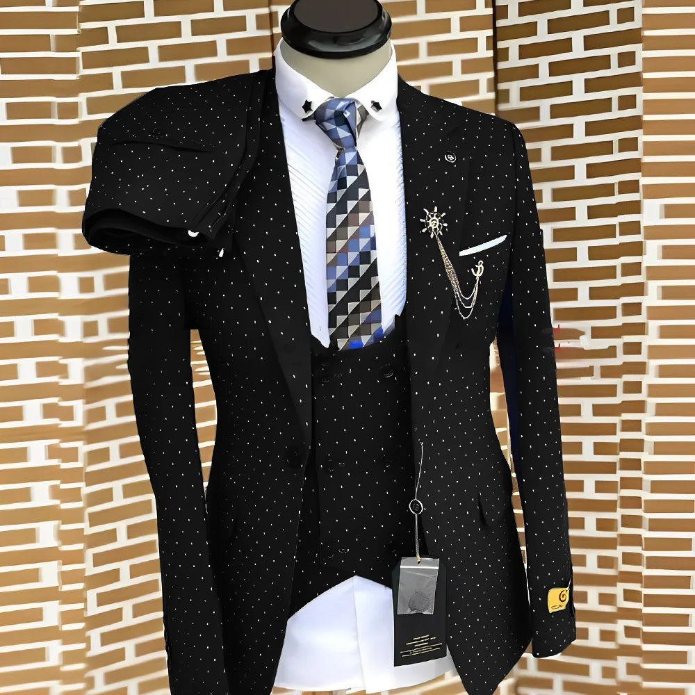 Polka dot Men's Suit Three-piece Fashionable Business Work Clothes Groom Wedding Tuxedo Jacket Pants Vest Custom Outfit