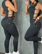 Women Jumpsuit 2023 Summer Fashion Letter Pattern Sleeveless Sexy Ladder Cutout Round Neck Skinny Daily Long Jumpsuit Streetwear