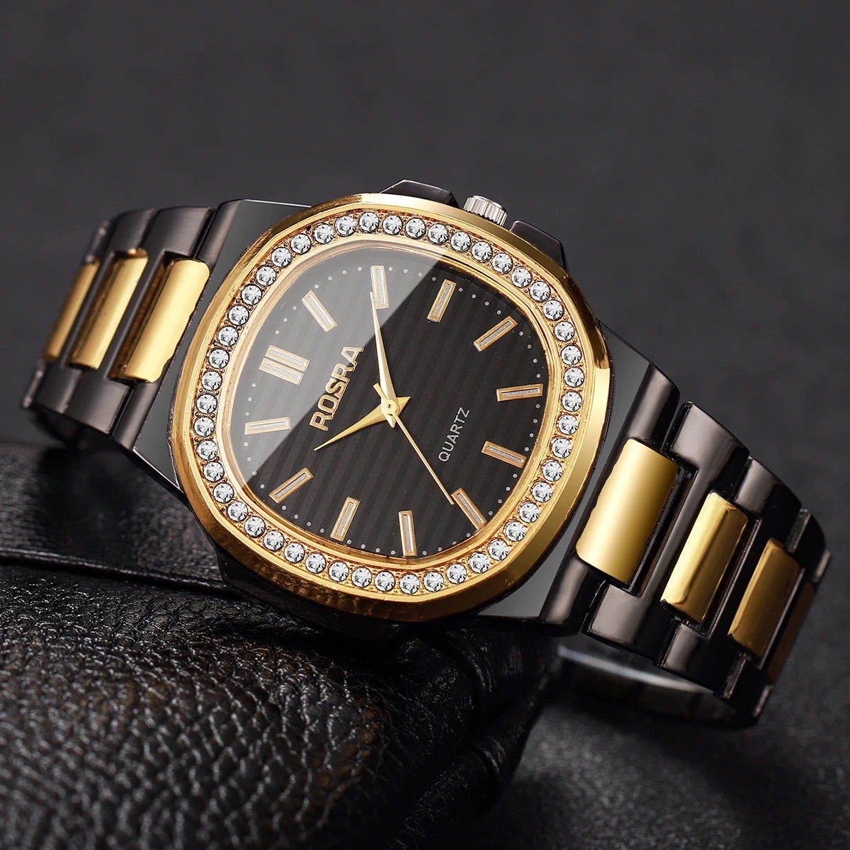 Luxury Rhinestone Men Business Watches Fashion Square Dial Steel Band Male's Quartz Wristwatch Reloj Hombre（Without Box）
