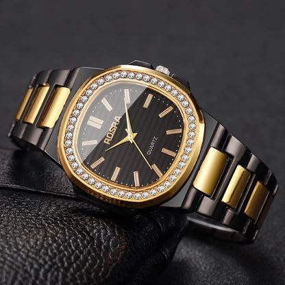 Luxury Rhinestone Men Business Watches Fashion Square Dial Steel Band Male's Quartz Wristwatch Reloj Hombre（Without Box）