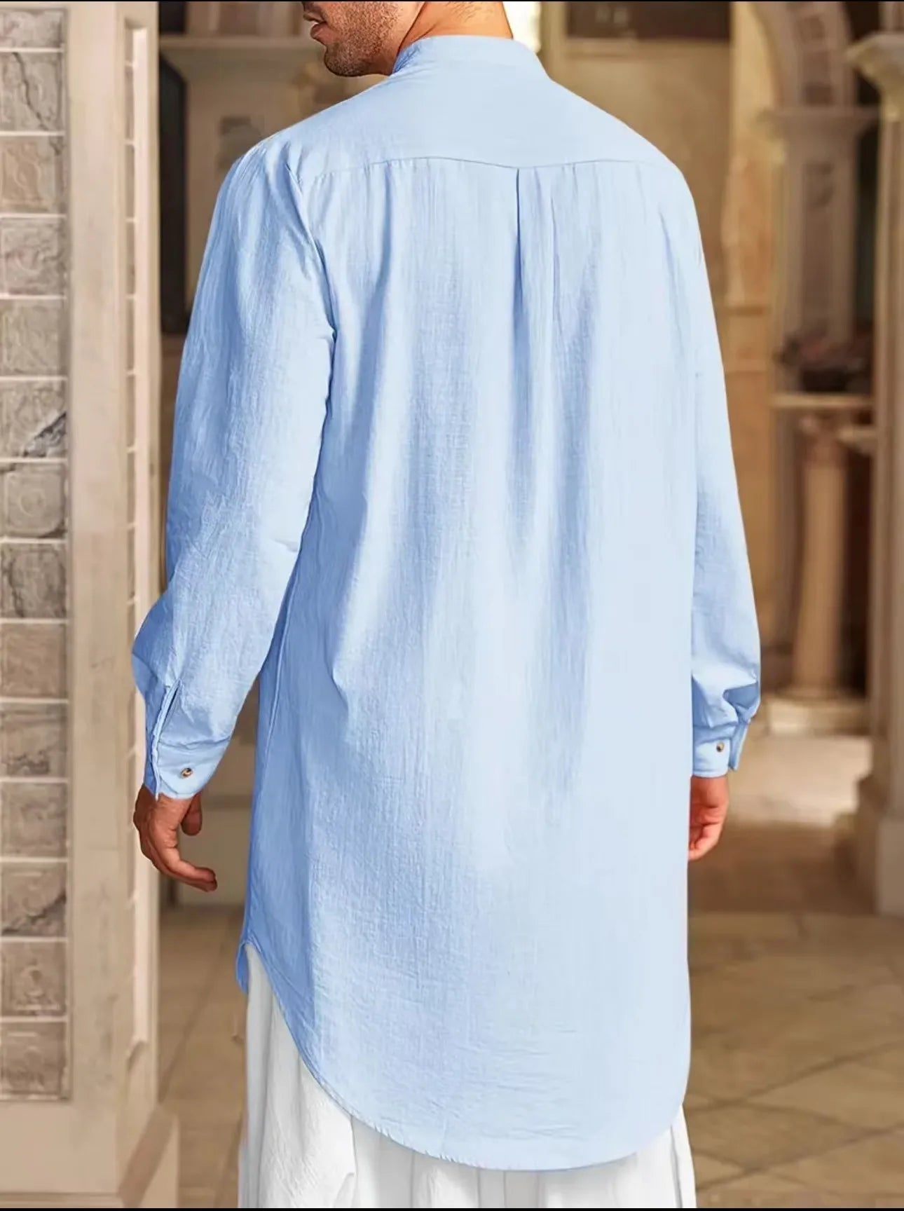 2026 Summer New Muslim Middle East Arab Malaysia Mens Button Cotton Linen Shirt Muslim Robe Long Sleeve Traditional Tops