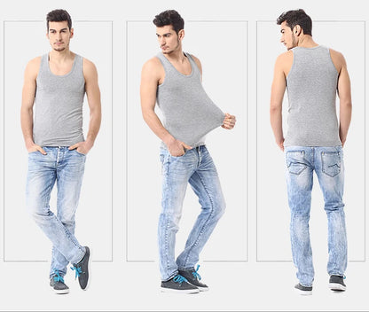 1/3 Pieces Men's Solid Color Basic Cotton Vest Youth Slim Exercise Sweat-absorbent T-shirt Middle-aged Comfortable Bottoming