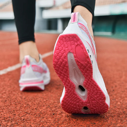 Couple Carbon Plate Running Shoes Ultra-Light Breathable Anti-Slip Sport Shoes Shock Absorption Wear Resistant Casual Sneakers