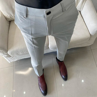 Spring 2026 Mens Casual Slim Fit Dress Pants Streetwear Suit Pants Men High Quality Office Pants All Match ankle Length Trousers