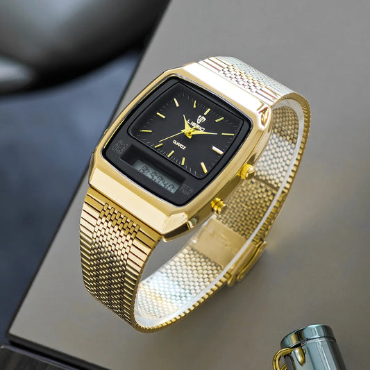 LIEBIG Luxury Dual Display Time Quartz Watches For Men Women Fashion Outdoor Sports Week Waterproof Digital Wristwatches Relojes