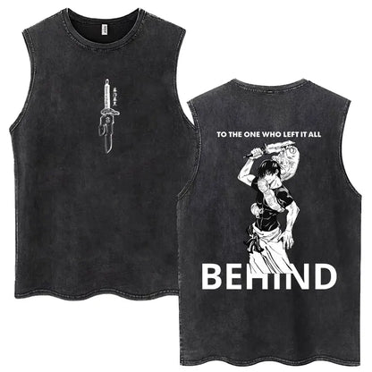 Anime Jujutsu Kaisen Satoru Gojo Vintage Wash Tank Tops Men Women Classic Manga Cotton T Shirt Fashion Loose Sleeveless T-Shirt