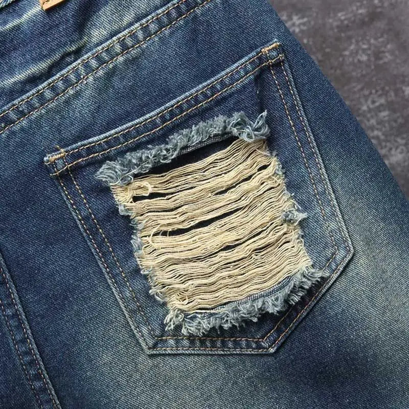 Short Denim Patchwork &amp; Déchiré Homme – Style Casual, Coupe Ajustée &amp; Lavage Souple