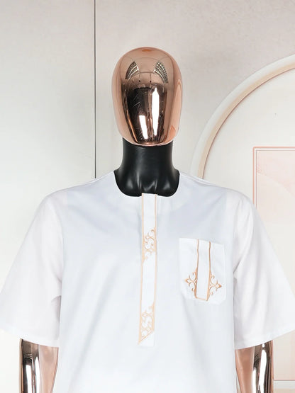 New African Traditional Clothes For Business Men Embroidery Dashiki Robe Shirt and Pants Sets 2 PCS Outfits Wedding Party 2025