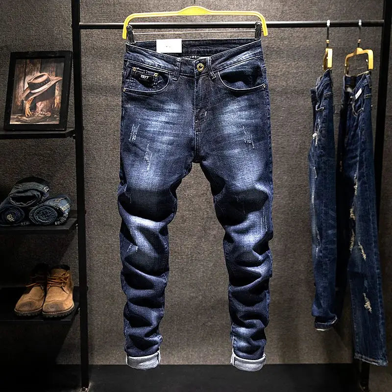 Jean Slim Déchiré Usé Tsingyi – Style Casual, Effet Moustache &amp; Confort Stretch