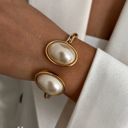 Ingemark Exaggerated Punk Smooth Heavy Metal Chunky Spring Bangles Women Hip Hop Gold Color Arm Bracelet Steampunk Men Jewelry