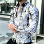 Men's shirt with contrasting stripes, long sleeved shirt, simple geometric lines, slim fit shirt, high-quality business top