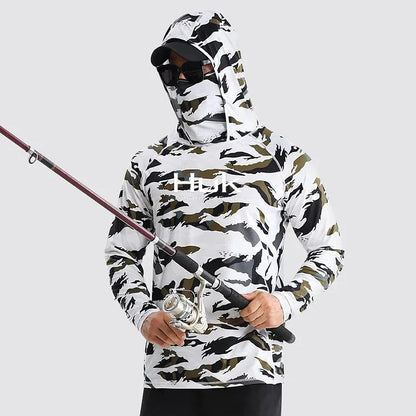 Men's Fishing hooded sweatshirt Fishing UV protection hoodie Camiseta De Pesca clothing hooded top grey white