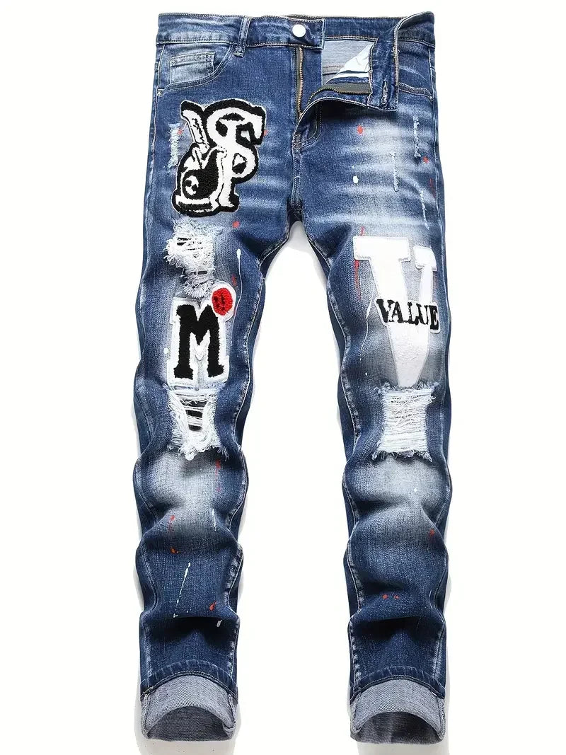 Jean Harem Brodé à Pois LVCCCI'S – Style Casual, Haute Élasticité &amp; Denim Épais