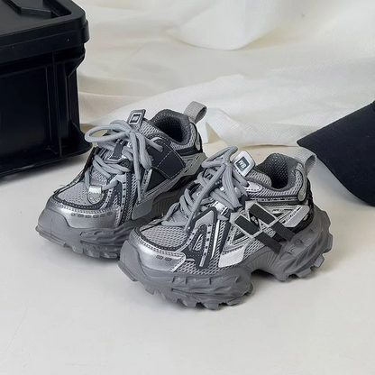 Thick-soled Children's Sports Shoes Autumn Leather Fashion Girl's Running Shoes Boys' Casual Shoes Lace-up Soft Sole Kids Shoes