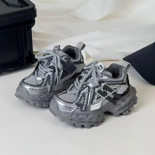 Thick-soled Children's Sports Shoes Autumn Leather Fashion Girl's Running Shoes Boys' Casual Shoes Lace-up Soft Sole Kids Shoes