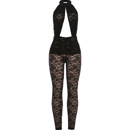 Nibber Hollow Jumpsuit Women Backless Halter Jacquard Sexy Trend Sleeveless Stretch Midnight Clubwear Patchwork Overalls