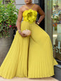 Women 3D Flower Sleeveless Pleated Strapless Wide Leg Long Jumpsuits Party Beach Fashion High Street Sexy Outfit Rompers