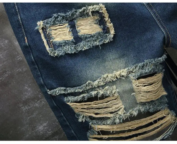 Short Denim Patchwork &amp; Déchiré Homme – Style Casual, Coupe Ajustée &amp; Lavage Souple