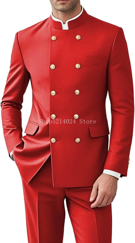 Men 2 Pieces  Suit   Suits for Men Gold Button Jacket Pant Set Traditional Wedding